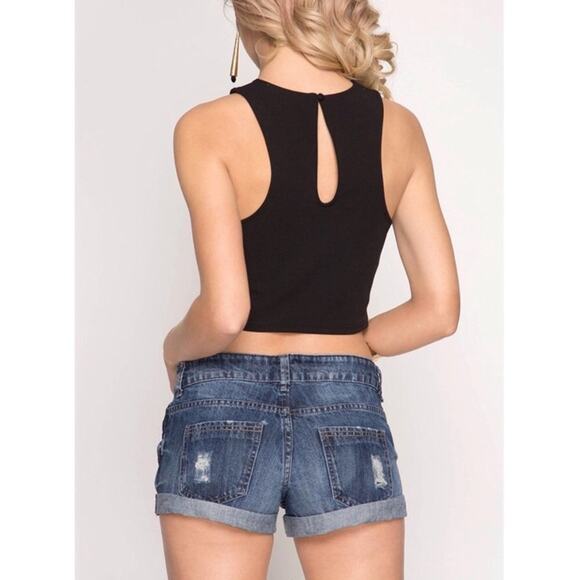 Small - Black Hight Neck Crop Top - Picture 2 of 2